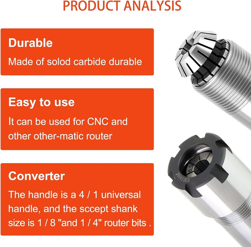 MEIGGTOOL 1/4 Inch Shank Router Bit Extension Collets ER16M Extender Chuck Converter Adapter, Convert 1/8-Inch & 1/4-Inch Shank Bits for Milling Lathe Tool Workholding and CNC Engraving Machine - Image 5
